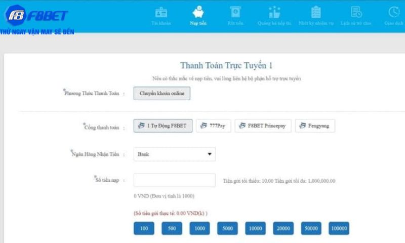 nạp tiền F8BET dễ dàng